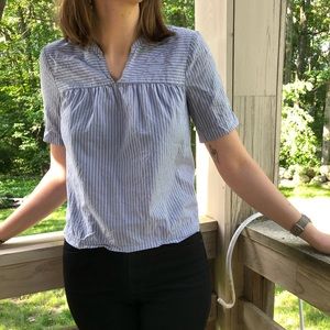 Madewell Top Blue and White Striped Short Sleeve XS